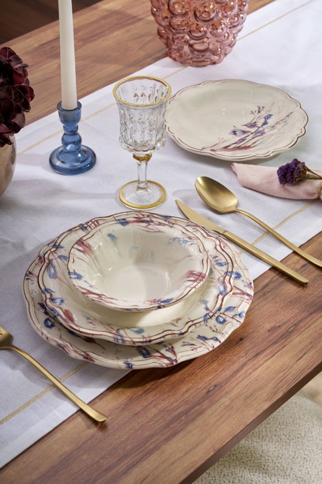 Hermia Blue Rustica Juego de Cena de 24 Piezas en Porcelana Azul Marino y Burdeos Hermia Blue Rustica Juego de Cena de 24 Piezas en Porcelana Azul Marino y Burdeos